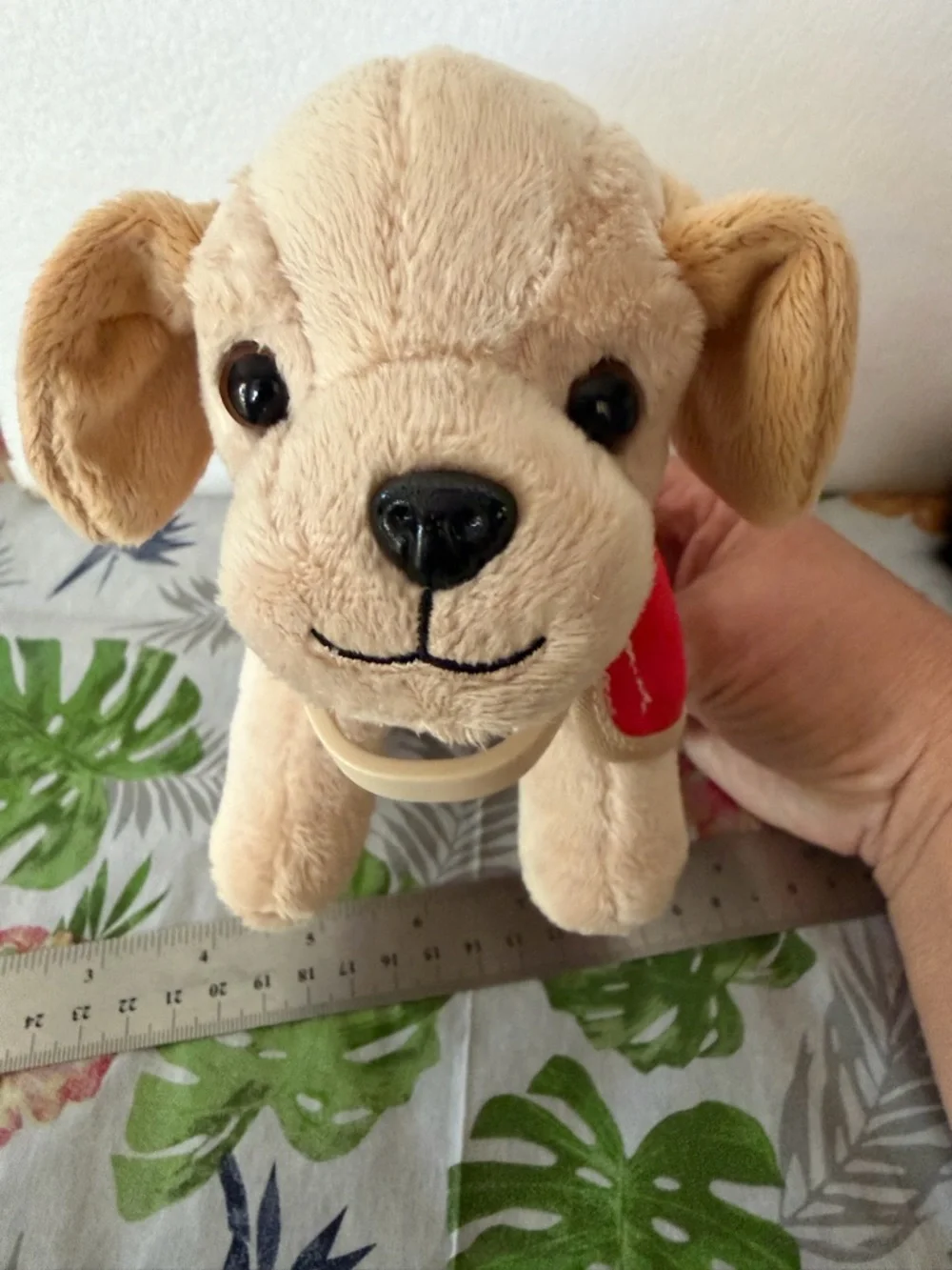 Plush Guide Dog Toy Carrier with Red Vest - Tan